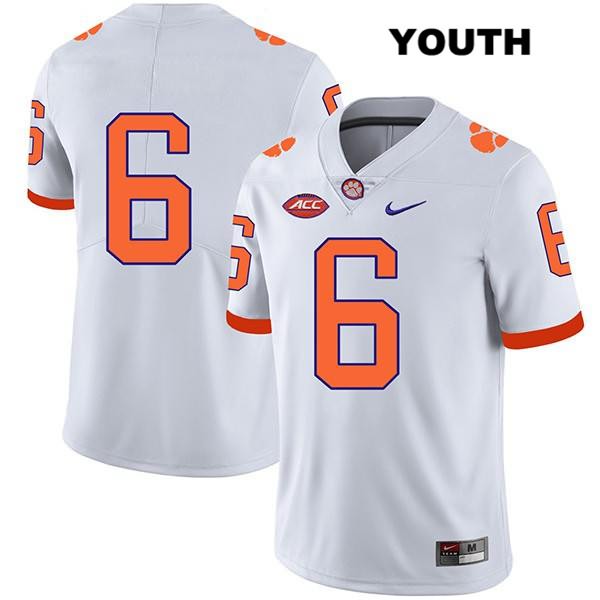 Youth Clemson Tigers #6 Mike Jones Jr. Stitched White Legend Authentic Nike No Name NCAA College Football Jersey CXC3746CU